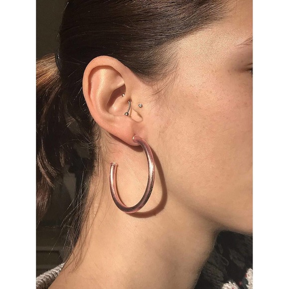 Sheila Fajl Smaller Favorite Tubular Brushed Rose Gold Plated Hoop Earrings NEW - Picture 3 of 3